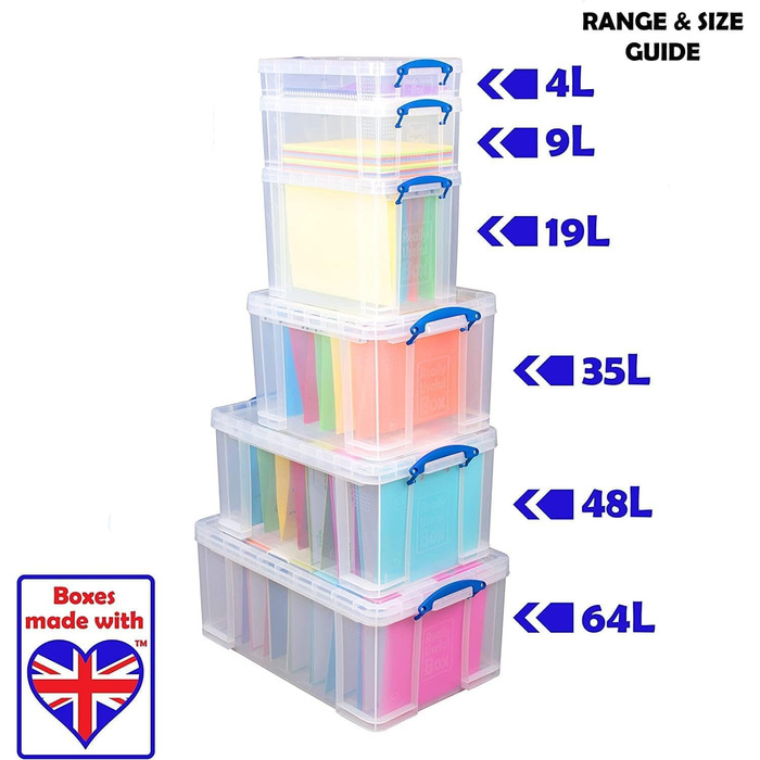 Really Useful Box 2-Pack, 64 Liter, for Organizing and Storing, 710 x 440 x 310 mm, transparent (Single (1 Pack))