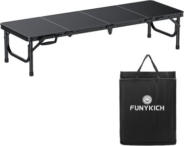 Складний кемпінговий стіл FUNYKICH 116x40x26 см, алюмінієвий, з MDF стільницею, чорний - для пікніка, пляжу, балкону