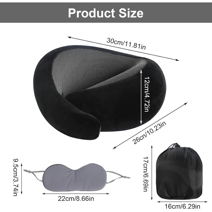 Подушка для шиї у подорожах: бамбукова, з маскою для очей, Memory Foam, для авто, поїздів, літака та офісу