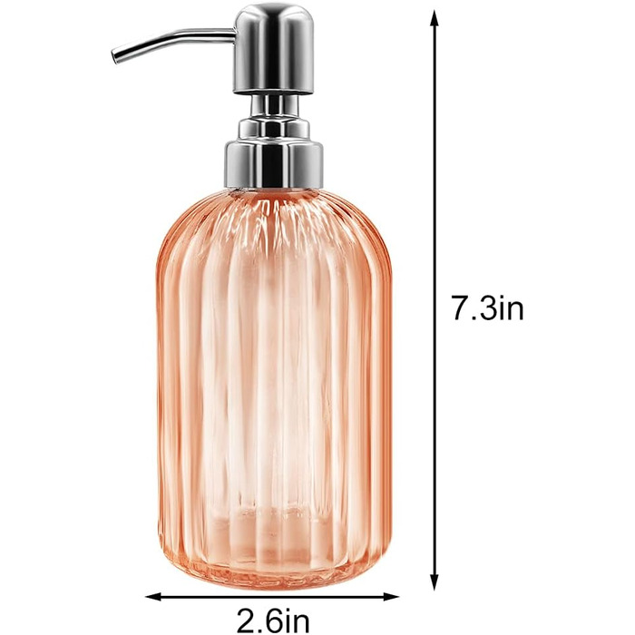 Скляні дозатори для мила 2 шт. по 400 мл з нержавіючою сталею, наповнювані, для ванної, кухні, стільниці (бурштиновий помаранчевий)