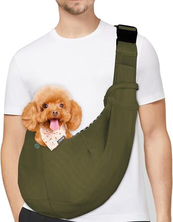Сумка-переноска для собак PetLoft Tragetuch, реверсивна, для маленьких собак, регульована, з отвором для кріплення нашийника, для собак/кішок/кроликів (Хакі)