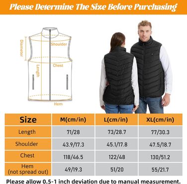 Обогревна жилетка для чоловіків та жінок з акумулятором 10000 mAh та 9 зонами обігріву, 3 режими температури, для зимових видів спорту та полювання