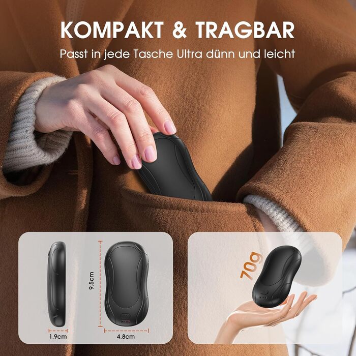 Електричний грілка для рук, USB грілка для рук, 2 шт. - подарунок для жінок, чоловіків, дітей. 3 режими, до 18 годин тепла, для гольфу, кемпінгу, полювання. Чорний