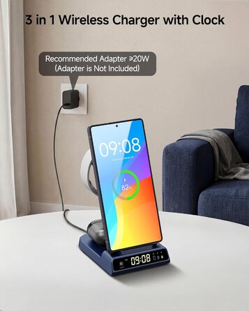 Бездротова зарядка 3-в-1 Samsung S26 Ultra/+/S26, Galaxy S25/S24/S23/Z Flip 7, Watch 8/8 Classic/7/Ultra/6/5, Buds4/4 Pro – Синій