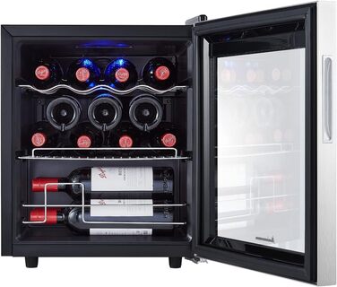 Kalamera 28-Bottle Wine Refrigerator with Touch Panel, Stainless Steel Door, 5-18°C Cooling Zone, Removable Wooden Shelves - KRC-86FCSS-W