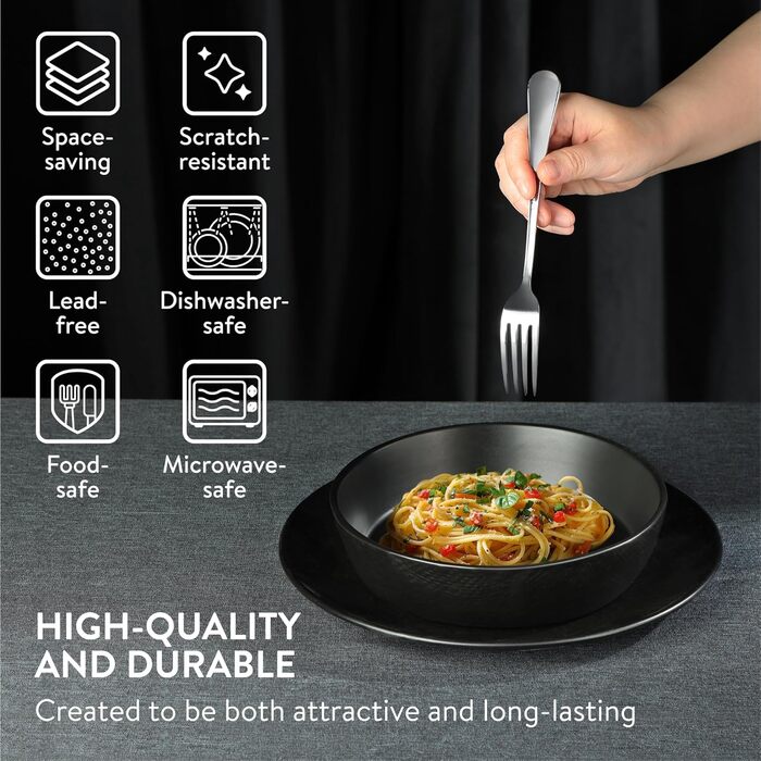 Набір посуду Navaris з каменю (16 предметів) на 4 особи - тарілки, супові тарілки, сервіз, набір посуду, антрацитовий колір