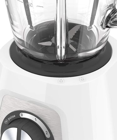 Krups KB4351 Blendforce+ Stand Mixer | 800 W | 1.75L Heat-Resistant Glass Jar | 6 Blades with Powelix | 2 Speeds + Pulse | Ice Crush Function | Smart Lock Technology | White Plastic