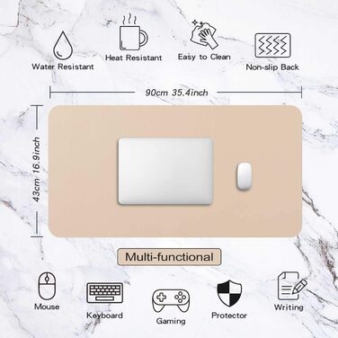 Підкладка на стіл бежева 90x43 см, килимок для миші та клавіатури, захист столу з PU шкіри, офісний/домашній