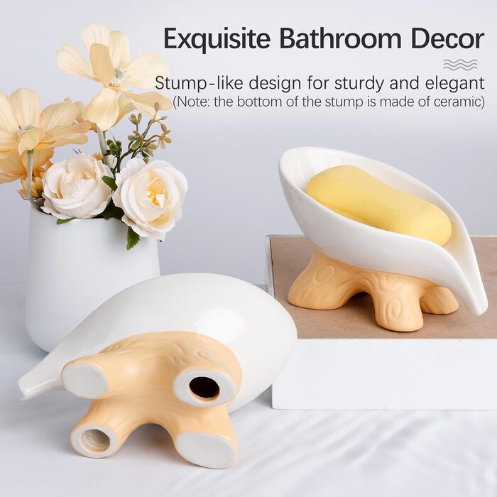 Підставка для мила самостійно спорожняється, форма листка, кераміка, мармур, порцеляна, декоративна, без присосок, ANTIS'S HOME, 1 шт. - Мармур (1 шт., Коричневий)