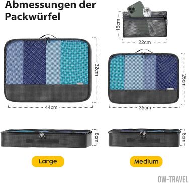 Органайзери для валізи OW-Travel: 2 середні + 2 великі. Набір для пакування речей, чорний. Кубики для подорожей, органайзери для одягу.