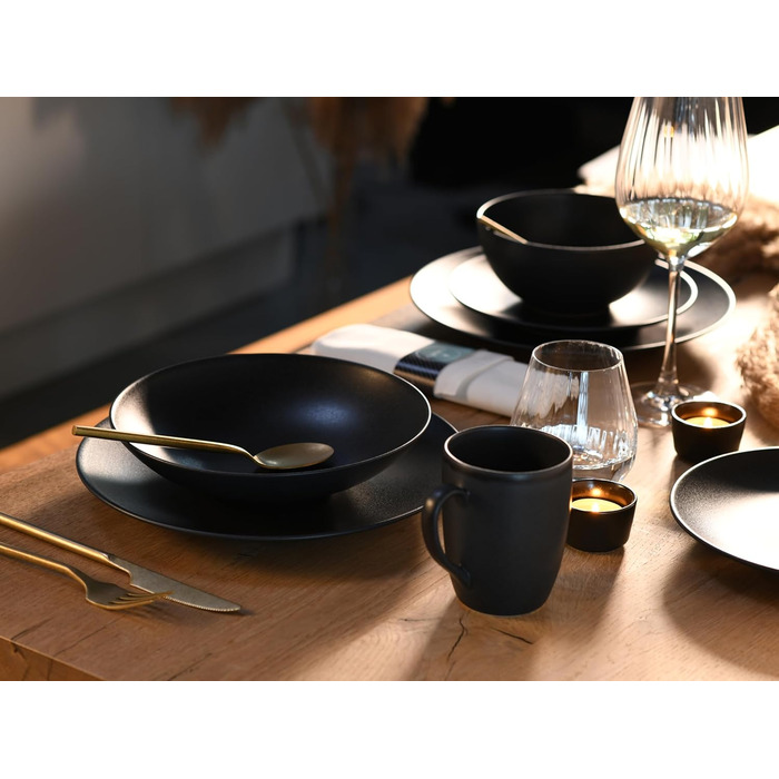 CreaTable Серія SOFT TOUCH BLACK: 20-Piece Geschirrset з порцеляни, для посудомийної машини та мікрохвильової печі, виготовлено в Португалії
