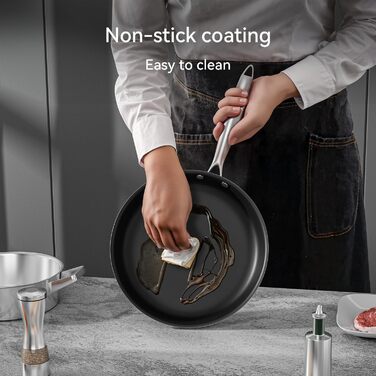 Набір сковорідок 3 шт. з нержавіючої сталі з антипригарним покриттям, 20+24+28 см, ергономічні ручки, для всіх типів плит та духовок