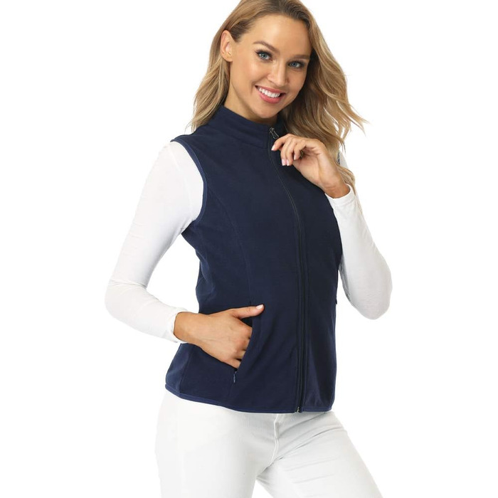 Жіноча флісова жилетка Fuinloth, легка, без рукавів, зі стійким коміром та кишенями на блискавці, колір: морський, розмір L
