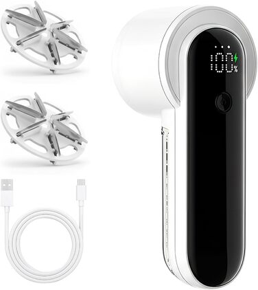 Електричний видалення ворсу - бездротовий пристрій для видалення ворсу з LED-дисплеєм та 3 швидкостями, з 2 запасними лезами - ідеально підходить для светрів, ковдр, одягу та іншого - портативний, ефективний видалення ворсу з тканини