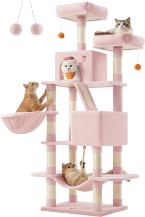 Feandrea Багатоярусний котячий комплекс з когтеточками, 168 см, рожевий, PCT165G01