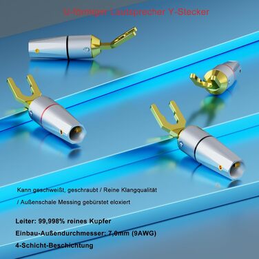 Комплект позолочених роз'ємів-лопаток для акустичних кабелів Monosaudio SY1508G (8 шт), чиста мідь, для кабелів 8-20AWG до 4мм, для підсилювачів та колонок