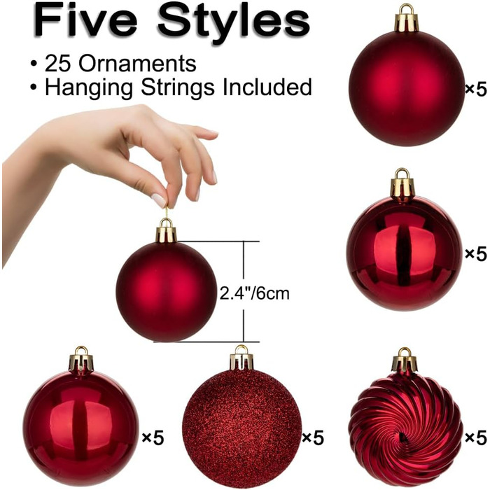 40 шт. Новорічні кулі для прикраси ялинки, 4 см та 6 см (винний колір)