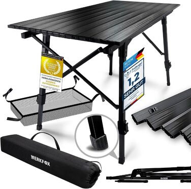 Складаний туристичний стіл Werkfox: регульована висота, 90x51 см, до 30 кг, з сумкою