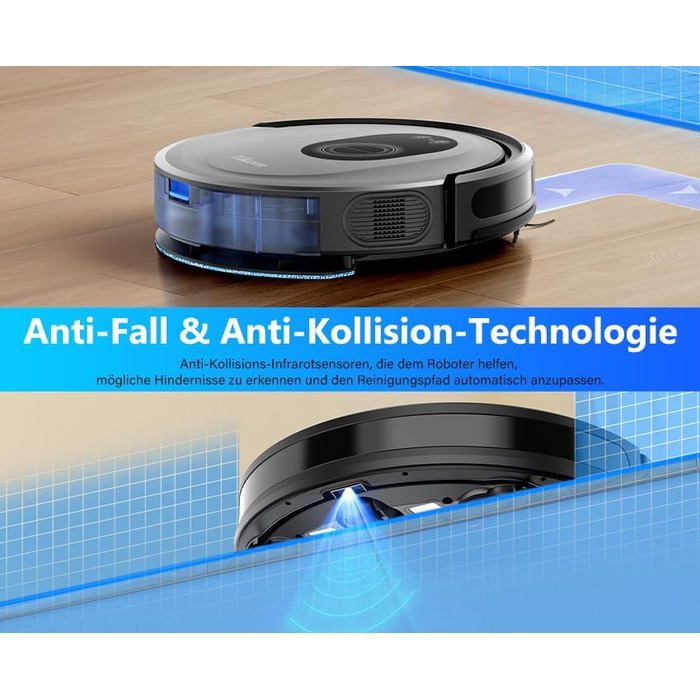 Робот-пилосос 2-в-1 з функцією миття Tikom G8000 Max, 5000Pa, самостійна зарядка, Wi-Fi, 150 хв, для тварин, килимів, твердих підлог, чорний