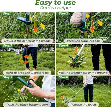 Walensee Weed Puller, Weed Remover, Length 100cm, with THREE jaws for efficient weed removal, claws and pedals made of thickened and hardened stainless steel, gardening tool