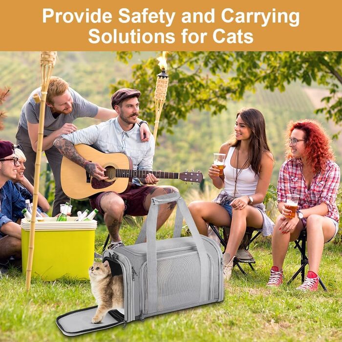 Складана переносна клітка для собак та котів, сумка-переноска для подорожей, авто, літака. Легка, дихаюча переноска для малих та середніх котів, кроликів, цуценят до 6.8 кг (сіра)