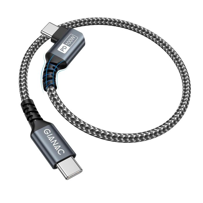 Кабель USB-C на USB-C 100W, 90° з E-Mark, 15 см, для Macbook Pro/Air, iPad Pro, Samsung Galaxy, Huawei