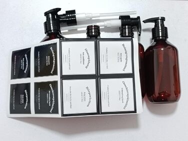 Набір дозаторів для мила, 4 шт., 500 мл, з етикетками, набір флаконів для душу, шампуню (300 мл, коричневий)