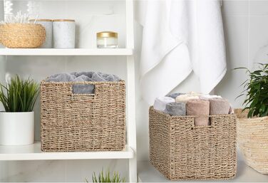 Набір з 3 кошиків для стелажа Kallax/Expedit, 30,5x30,5x25,5 см, плетений з морської трави, складаний, органайзер для зберігання