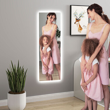HOMCOM Full Length Mirror 40 x 120 cm Standing Mirror with LED Lights, Wall Mirror with Touch Control, Frameless Floor Mirror, for Bedroom, Living Room | Aosom