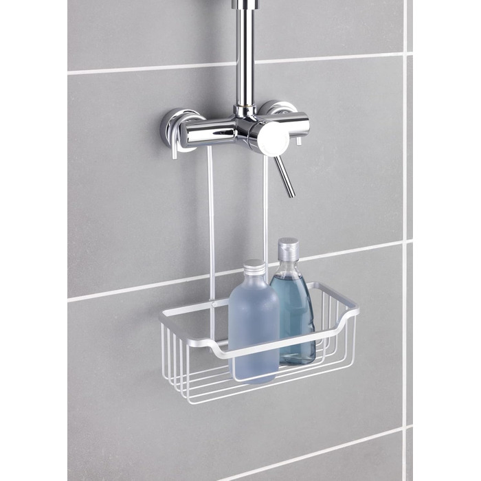 WENKO Thermostat-Dusch-Caddy Milo, Shower Caddy for Hanging on the Faucet, Shelf Made of Aluminum (Rust-Proof), 25 x 36 x 14 cm