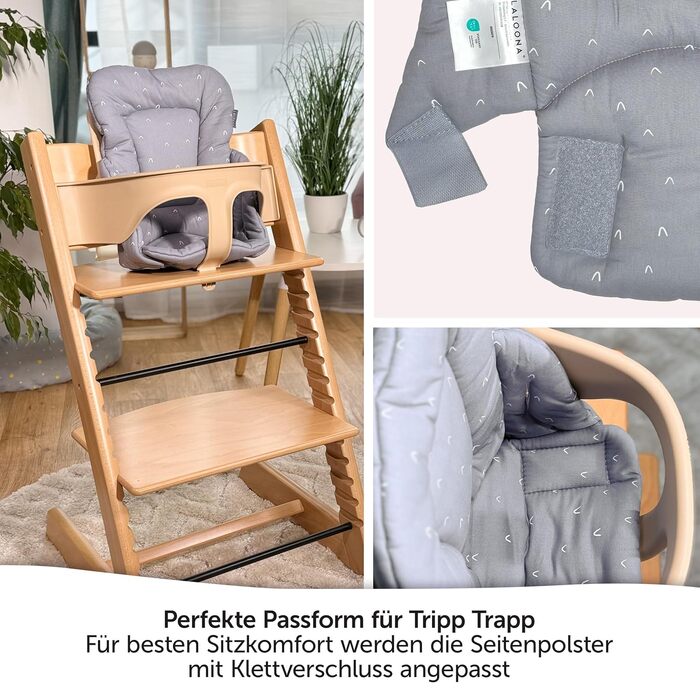 Зменшувач сидіння LaLoona для стільчика Stokke Tripp Trapp, м'яка дитяча подушка з бавовни, OEKO-TEX, машинне прання, сірий з візерунком