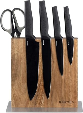 Navaris Double-Sided Magnetic Knife Holder made of Acacia - Magnetic Knife Block, Knife Board, Double-Sided Magnet Holder - Knife Holder, Wood, Unfurnished