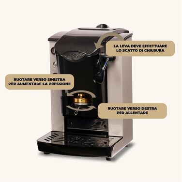FABER COFFEE MACHINES | Slot Plast Model | POD Coffee Machine 44 mm | Adjustable Brass Pad Press (GRAY/BLACK)