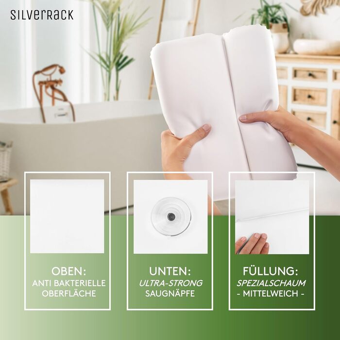 SilverRack Bathtub Pillow MEDIUM-SOFT [White 4D] - Neck Pillow for Bathtub with Suction Cups as Bathtub Accessory - Pillow for Bathtub - Bath Pillow with Ergonomic Fit (White Pu)