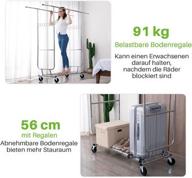 Стійка для одягу HOKEEPER на колесах, подвійна, вантажопідйомність до 283 кг (D002)