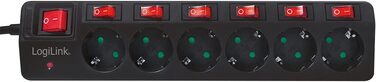 Смуга живлення LogiLink LPS233 6-fach з вимикачами та захистом від перенапруги (Schutzkontakt) - CEE 7/3, з дитячим замком, чорна