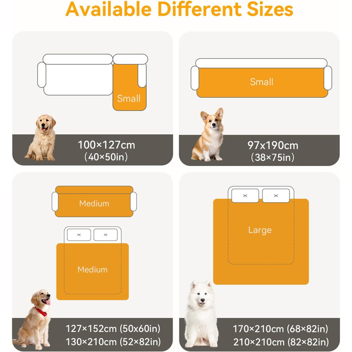 Водонепроникний килимок для собак, антиковзкий та пральний, ковдра для домашніх тварин для собак та котів, захисна ковдра для дивану від шерсті та подряпин, ідеально підходить для дивану, ліжка, автокрісла (Сірий, 97×190 см)
