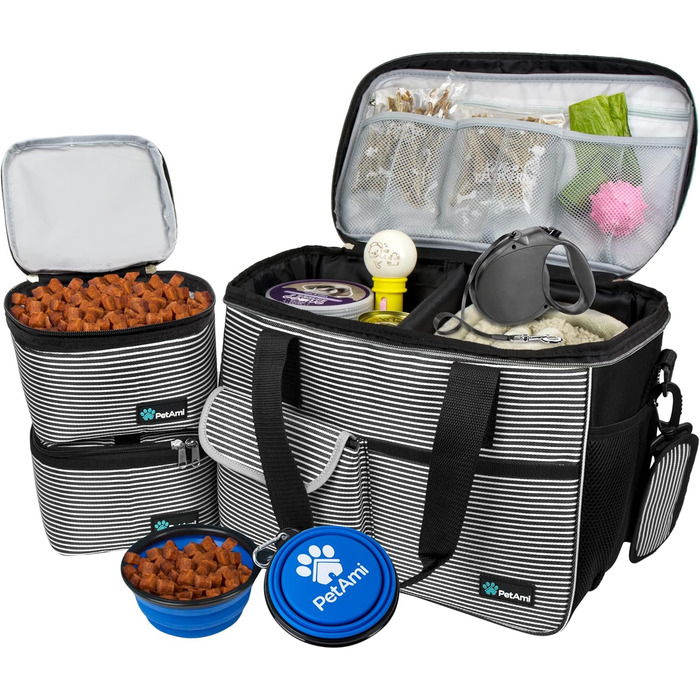 Сумка-органайзер для собак PetAmi: сумка для подорожей з мисками та аксесуарами, ідеальна для кемпінгу та прогулянок (середня)