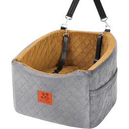 Автокрісло для собак HEGGOOE, сіро-коричневе, з пам'яті піною, для маленьких та середніх порід, з кишенями та страхувальними ременями