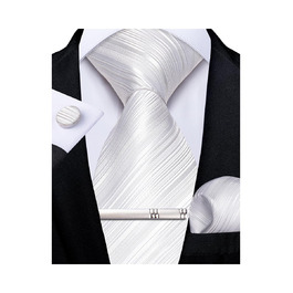 Краватка однотонна для чоловіків DiBanGu, шовкова краватка та нагрудна хустинка, комплект з краваттями, затискачем для краватки та нагрудними хустинками для вечірки/весілля (Білий)