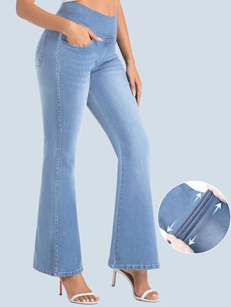 Джинси жіночі Bootcut з високою посадкою VX VONXURY, темно-сині, еластичні, 4 кишені, повсякденні/офісні - 31 Inseam (XL), світло-блакитні - 29 Inseam