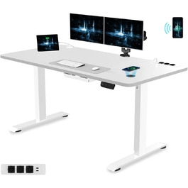 Електричний стіл Devoko 160x80 см з регулюванням висоти, білий, з євро-розеткою, USB зарядкою, кабель-органайзером і пам'яттю налаштувань