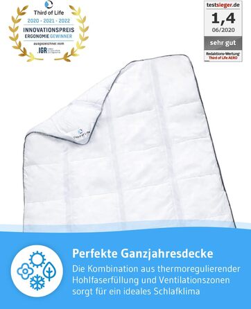 135x200 cm Duvet Cover, All-Season Duvet with OptiSleep® Technology, Fluffy Quilted Duvet AERO ActiveClima, Cozy Winter Duvet / Summer Duvet with Ventilation & Climate Zones, Ideal Hygiene for Allergy Sufferers 135 x 200 cm