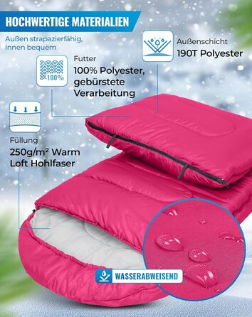 Сплячий мішок KingCamp Oasis для кемпінгу, 3-4 сезони, водовідштовхувальний, легкий, для дітей та дорослих, рожевий, Zip 220×75 см