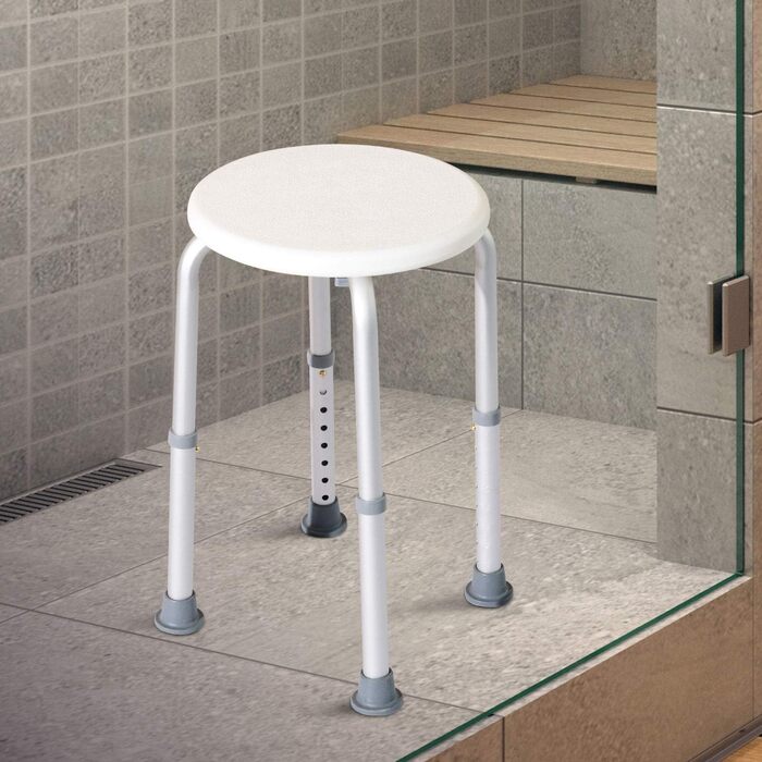 HOMCOM® Shower Stool Bath Bench Bath Chair Shower Stool Shower Seat Bath Aid Adjustable Height (Shower Stool/Round)