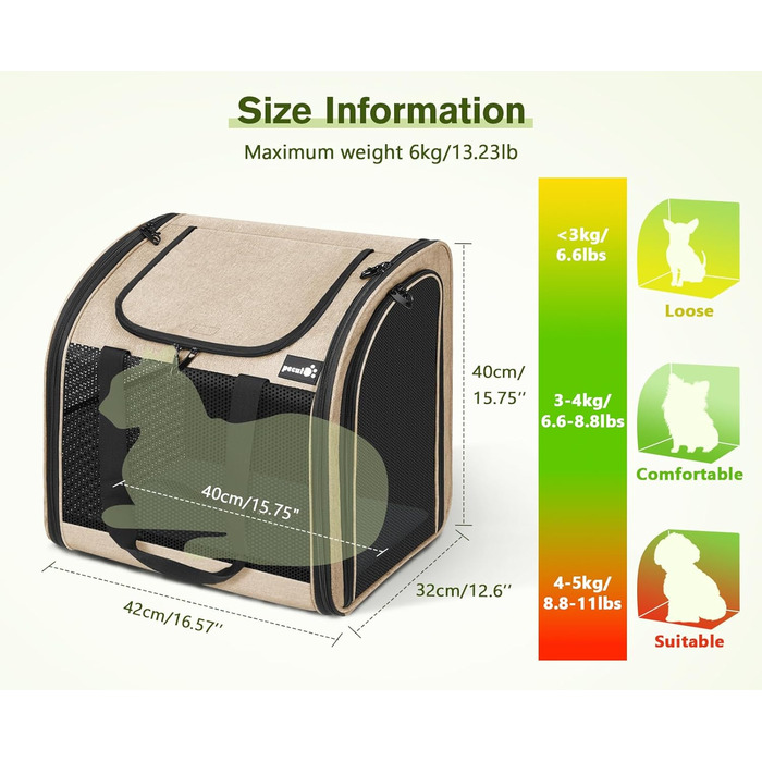 Плед-рюкзак для собак та котів Pecute, бежевий: переноска для тварин з вентиляцією, складаний