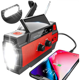 Сонячне радіо YIKANWEN: AM/FM, USB, ручне заряджання, 4000mAh, для кемпінгу та подорожей (червоне)