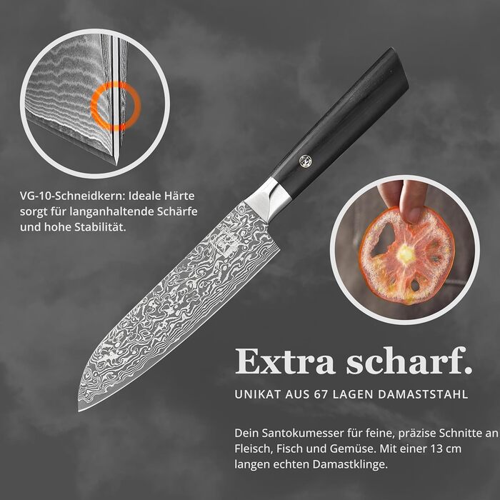 Ніж кухонний Zayiko Black Edition Santoku, сталь VG10 дамаск, 13 см, рукоять Pakkaholz, преміум
