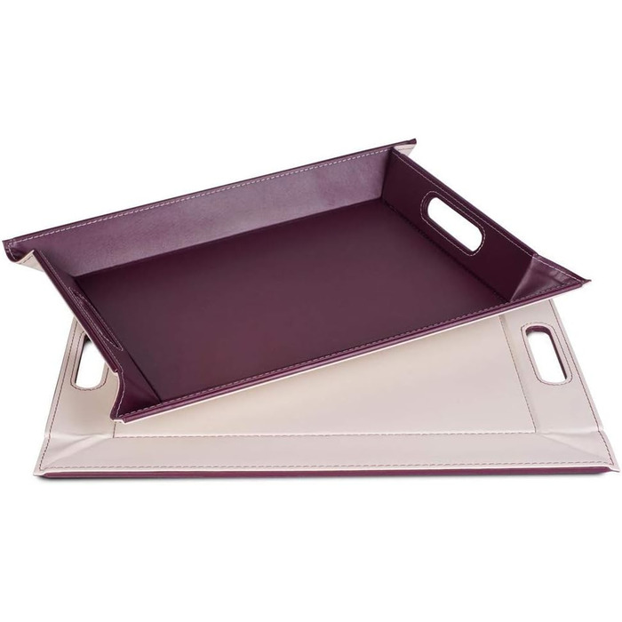 Freeform DUO Tablet 55 x 41 cm | Plum/Ivory | 2-in-1 Serving Tray and Placemat | Heat-resistant swivel tray up to 90°C | Faux leather rectangular tray | with handles for carrying