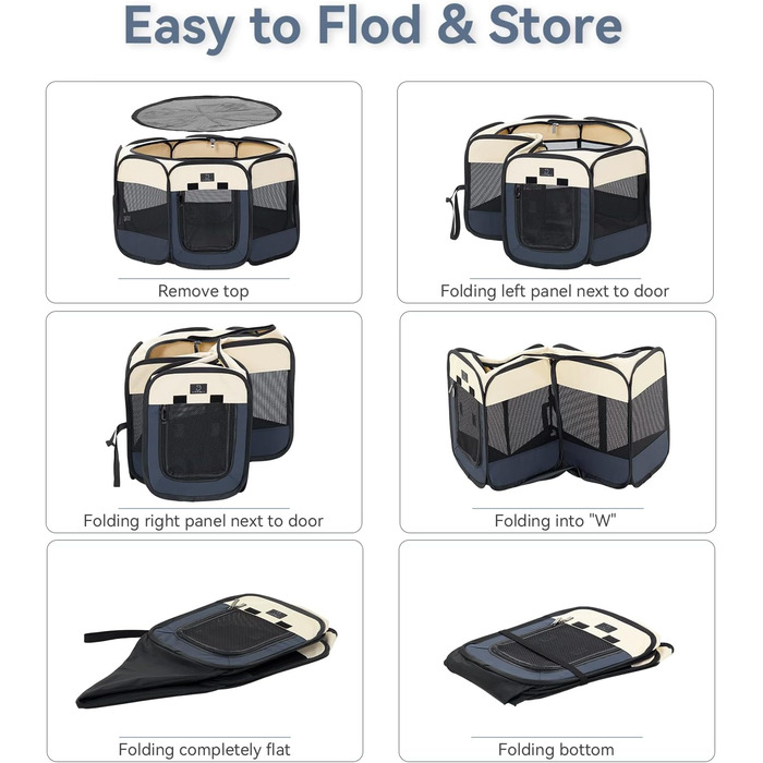 Клітка-вигул для цуценят та котів 4 Pet, складана, для дому та вулиці, з мискою, блакитно-біла